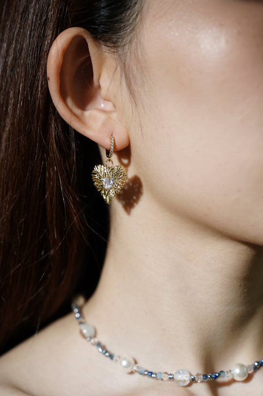 【925 Silver】 Golden Heart Earrings