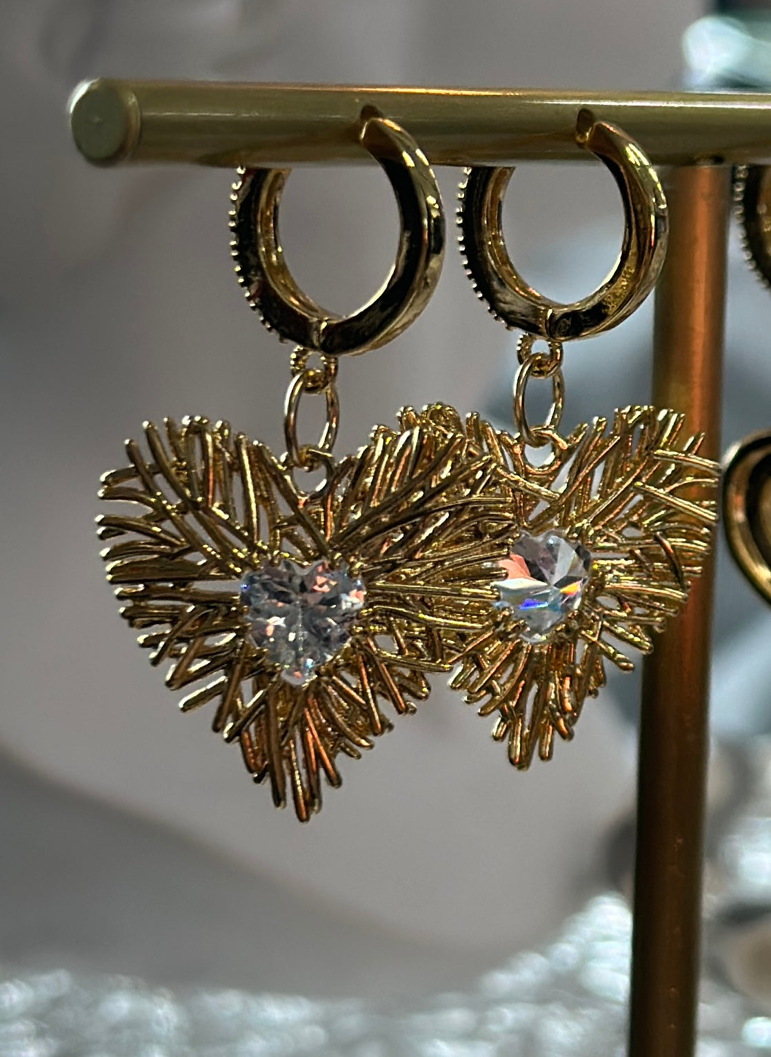 【925 Silver】 Golden Heart Earrings